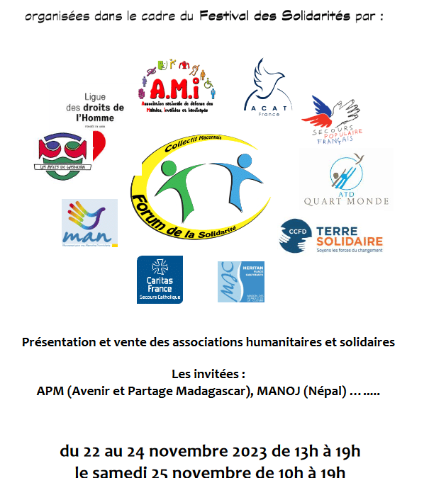 Manoj aux Journées Humanitaires 22-25 nov. Mâcon